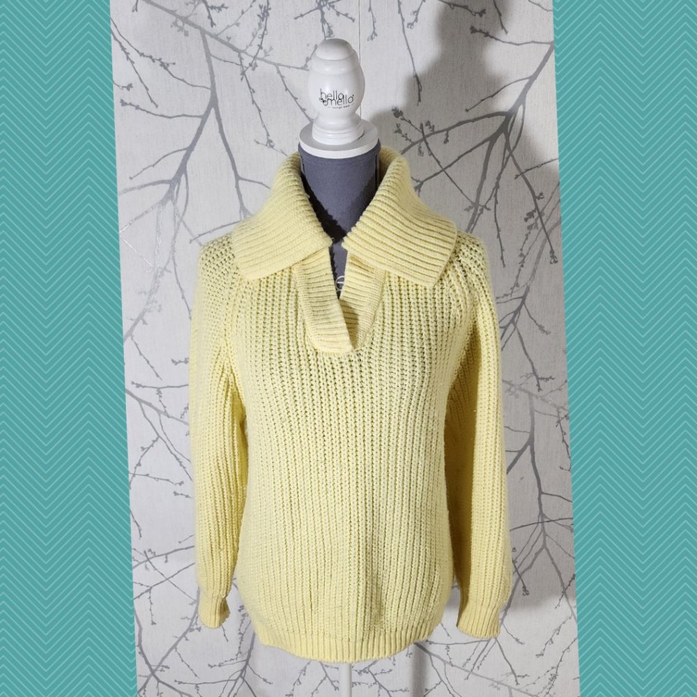 Fully Fashioned by Woolcraft VTG Yellow Orlon Ribbed Knit Sweater